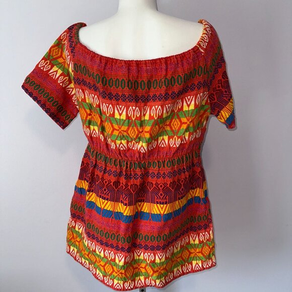 Vtg 70s Embroidered Mexican Red Floral Top Off Shoulder Womens Size XL/XXL - Picture 3 of 3